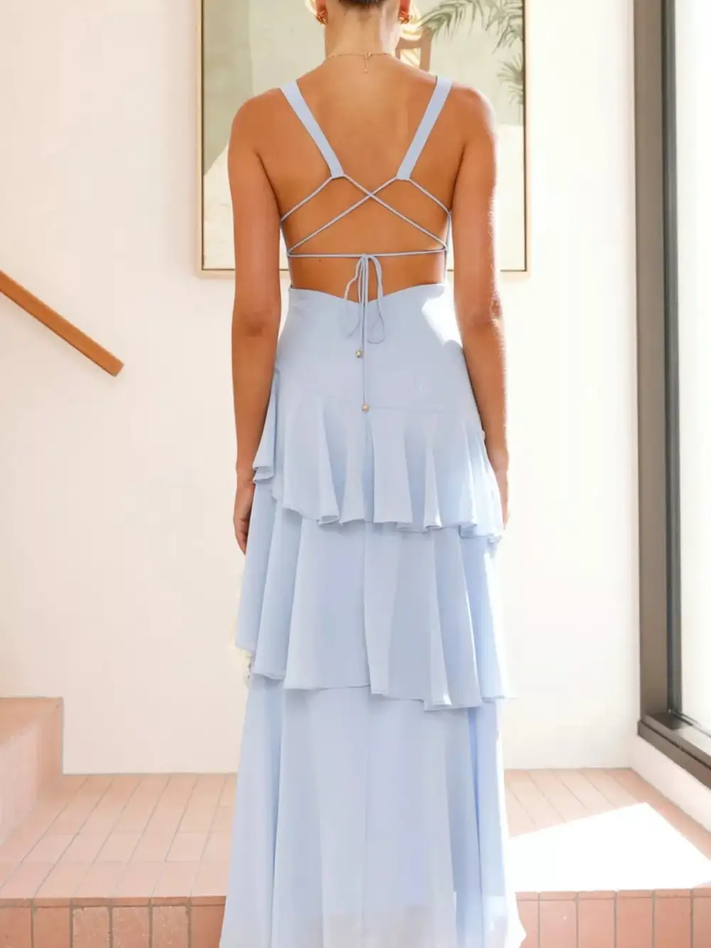 Sleeveless Ruffled Layered Backless Maxi Dress