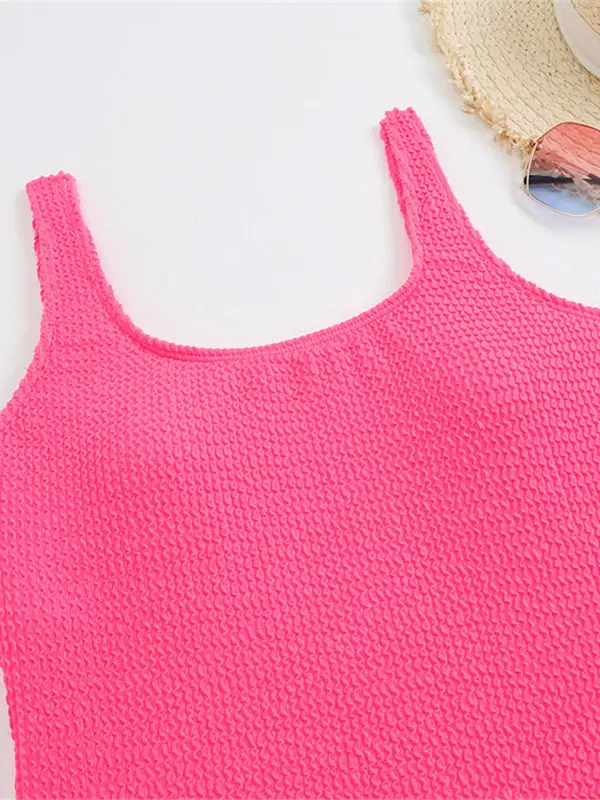 Candy Fluorescent Pleated Fabric One Piece Swimsuit