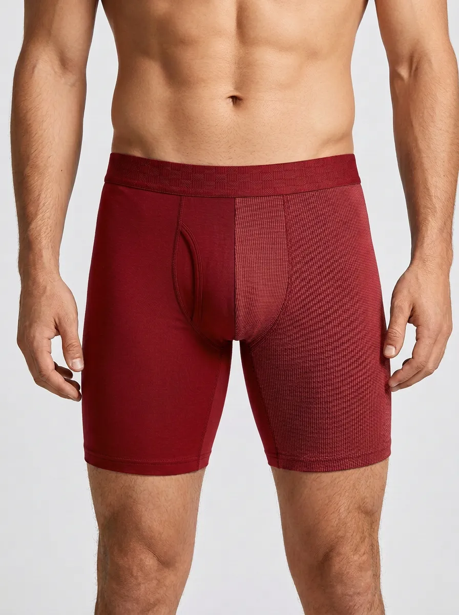 Men's Navy Blue Two-Tone Grid Pattern Printed Boxer Briefs