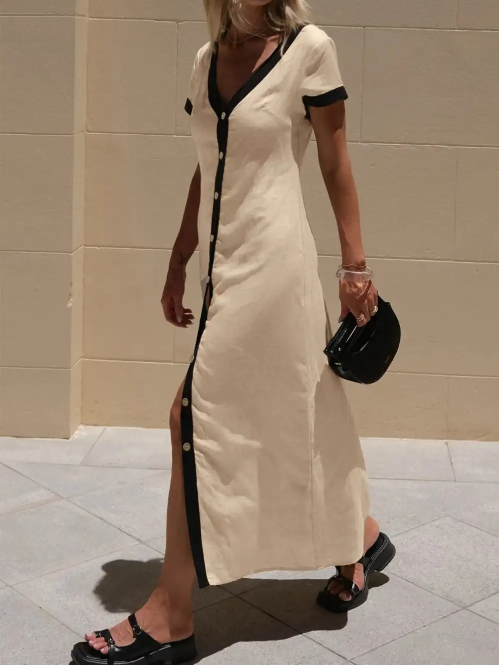 Smooth Finish Button Front Midi Dress