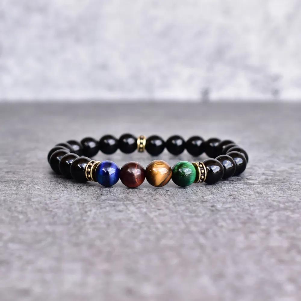 Mixed-Stone Tiger Eye Onyx Bead Bracelet