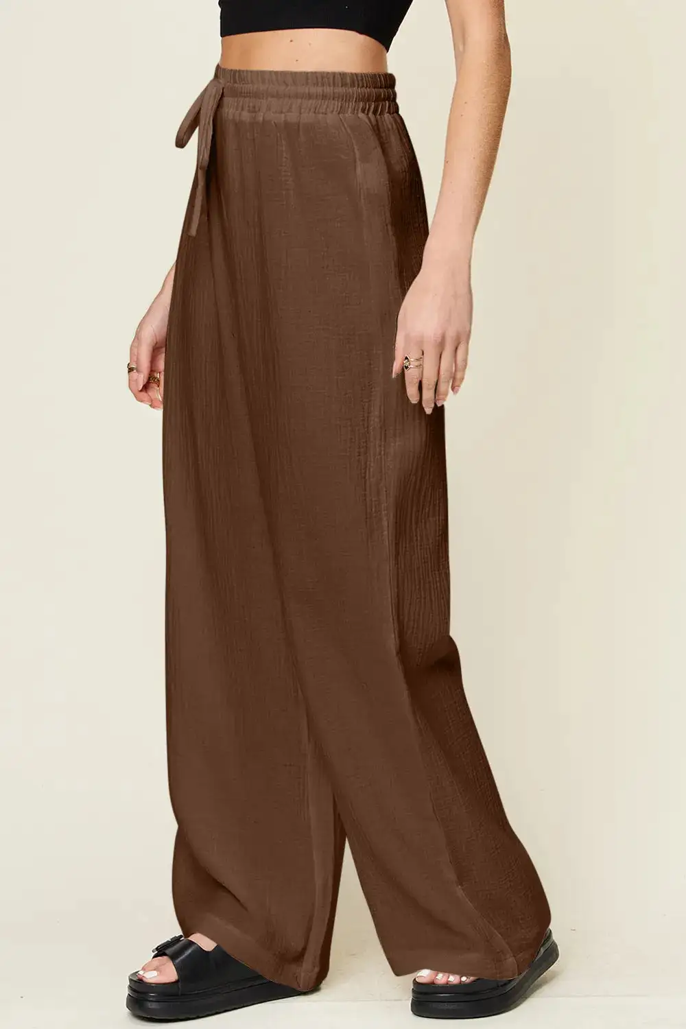 Tailored Wide Leg Drawstring Pants