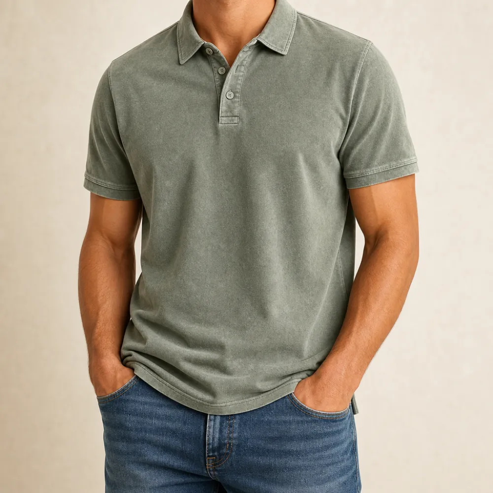 Men’s Vintage Wash No-Pocket Polo Shirt