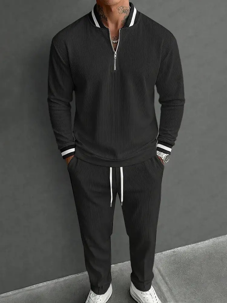 Casual Sporty Pit-Stripe Top and Pants Set