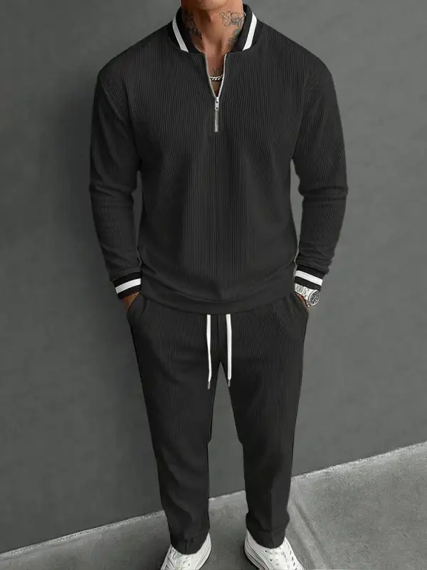 Casual Sporty Pit-Stripe Top and Pants Set