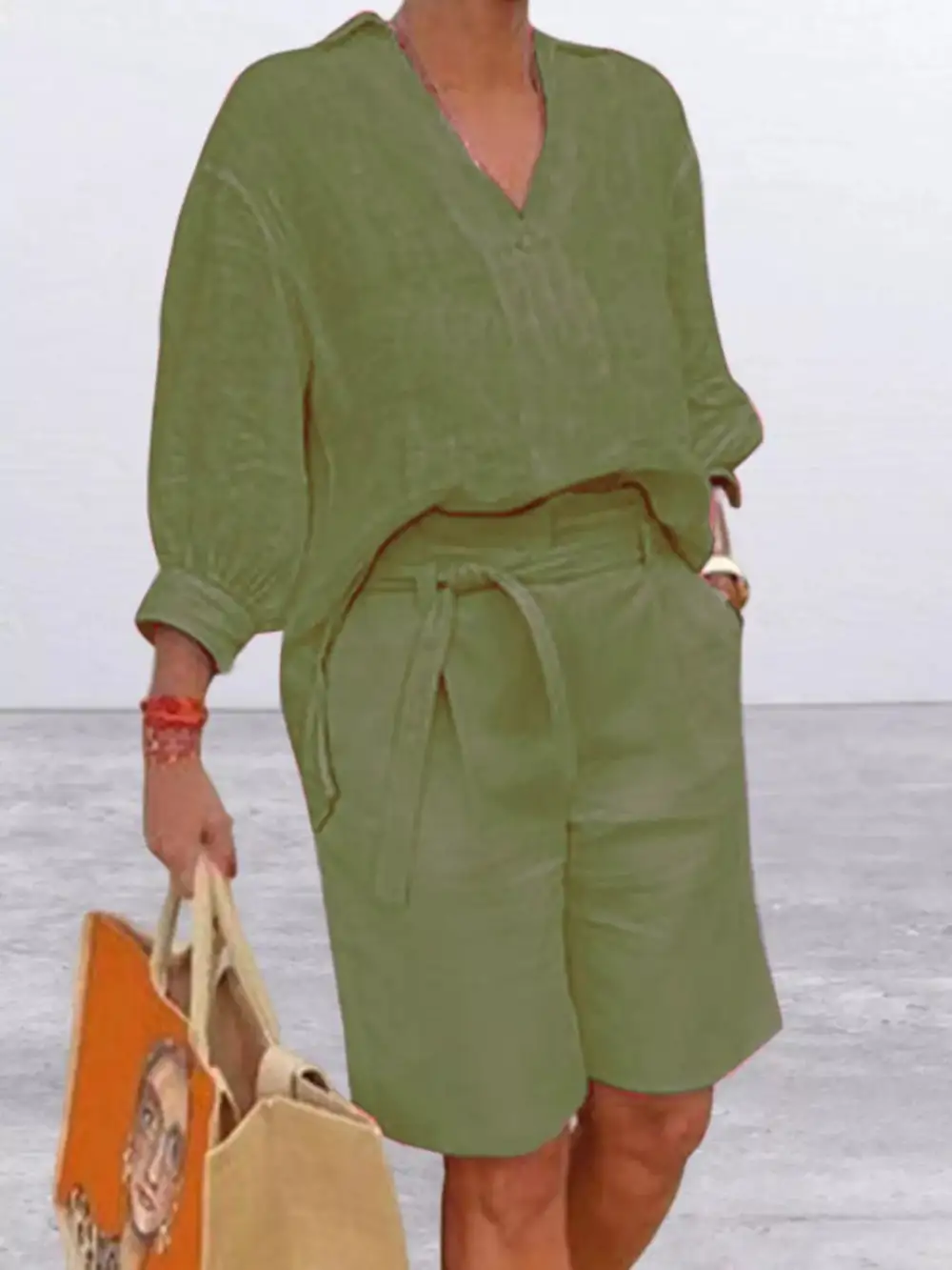Johnny Collar Sleeve Top and Shorts Set