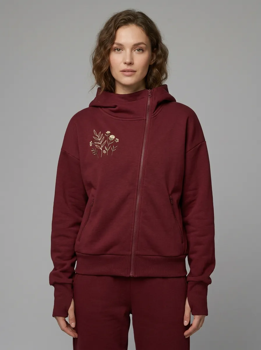Women's Sage Green Asymmetric Zip Zip-Up Hoodie Jacket & Jogger Set