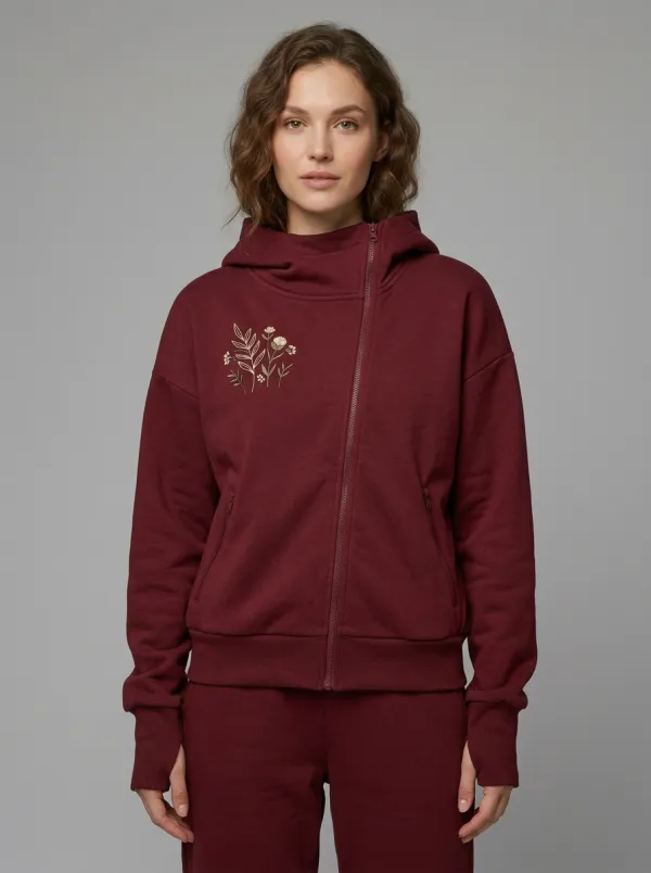Women's Sage Green Asymmetric Zip Zip-Up Hoodie Jacket & Jogger Set