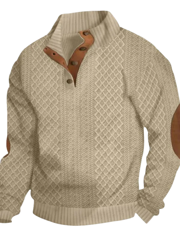 Men's Colorblock Patchwork Jacquard Button Front Sweatshirt, Regular Fit Casual Long Sleeve Stand Collar Sweatshirt for Fall & Winter, Fashion Men's Knitwear for Daily Wear