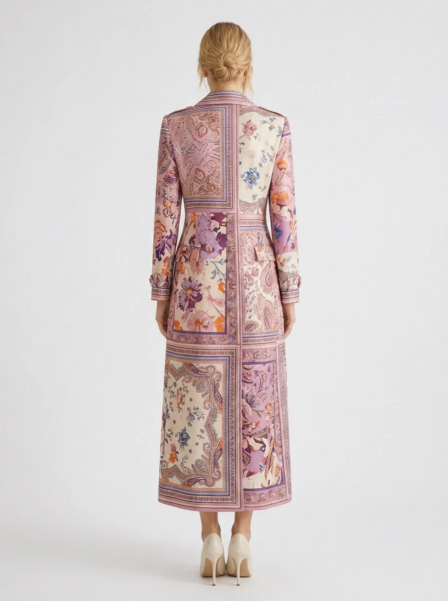 Women's Vintage Floral Paisley Pattern Printed Long Coat