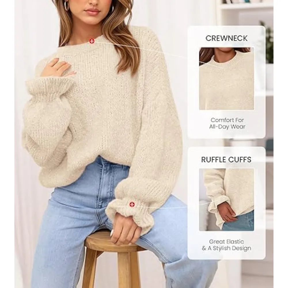 Women's Oversized Sweater Crewneck Long Sleeve