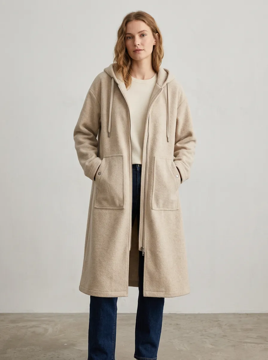 Versatile Fleece Long Hooded Coat
