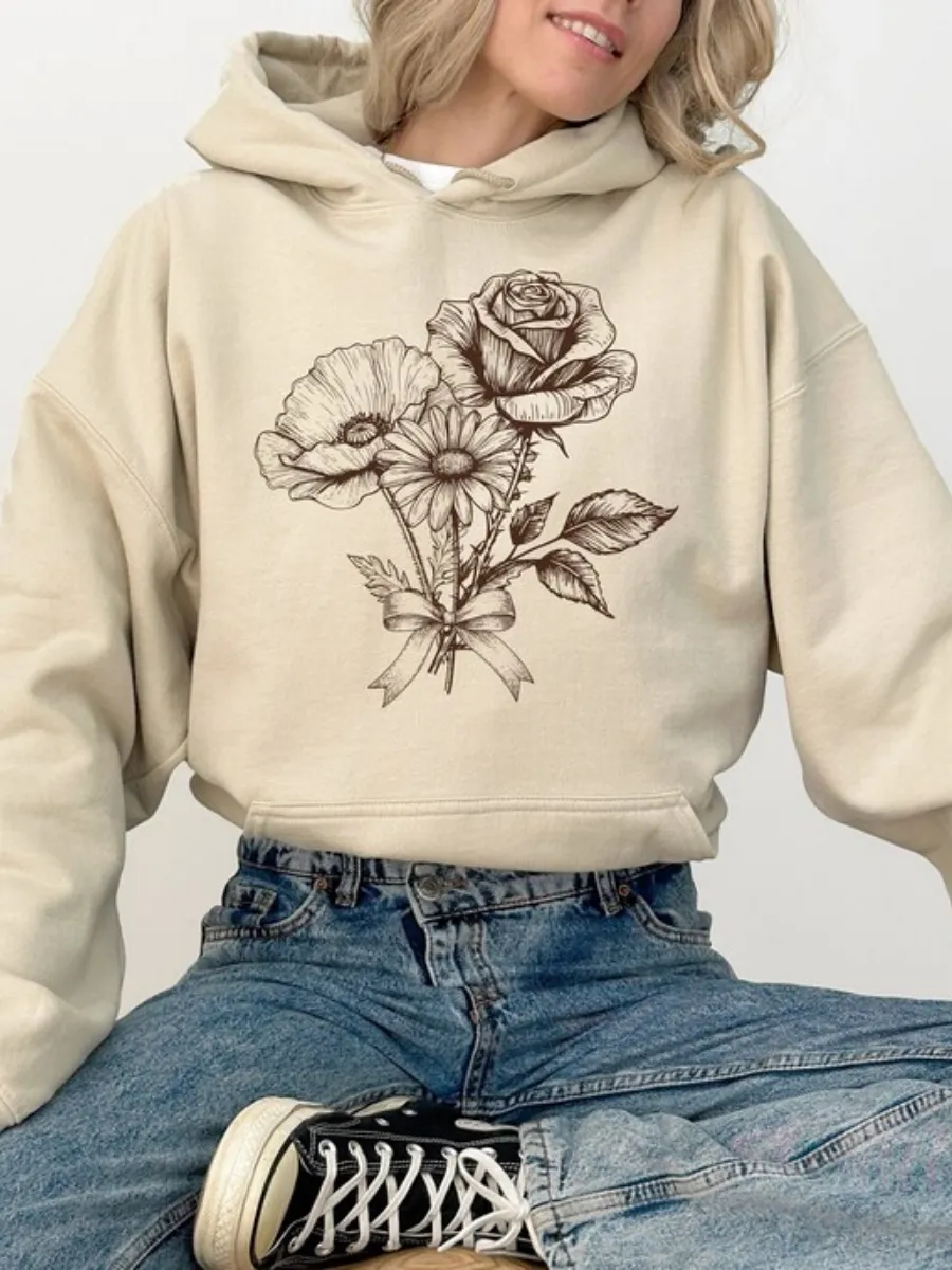 Floral Line Art Hoodie
