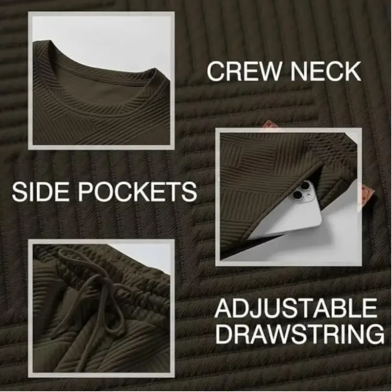 🔥Last Day 49% Off - Men's 2 Piece Sweatsuits Outfits Casual Crewneck Jacquard Sweatshirt Joggers Sweatpants Set Tracksuit High Quality Fabric Classic Design