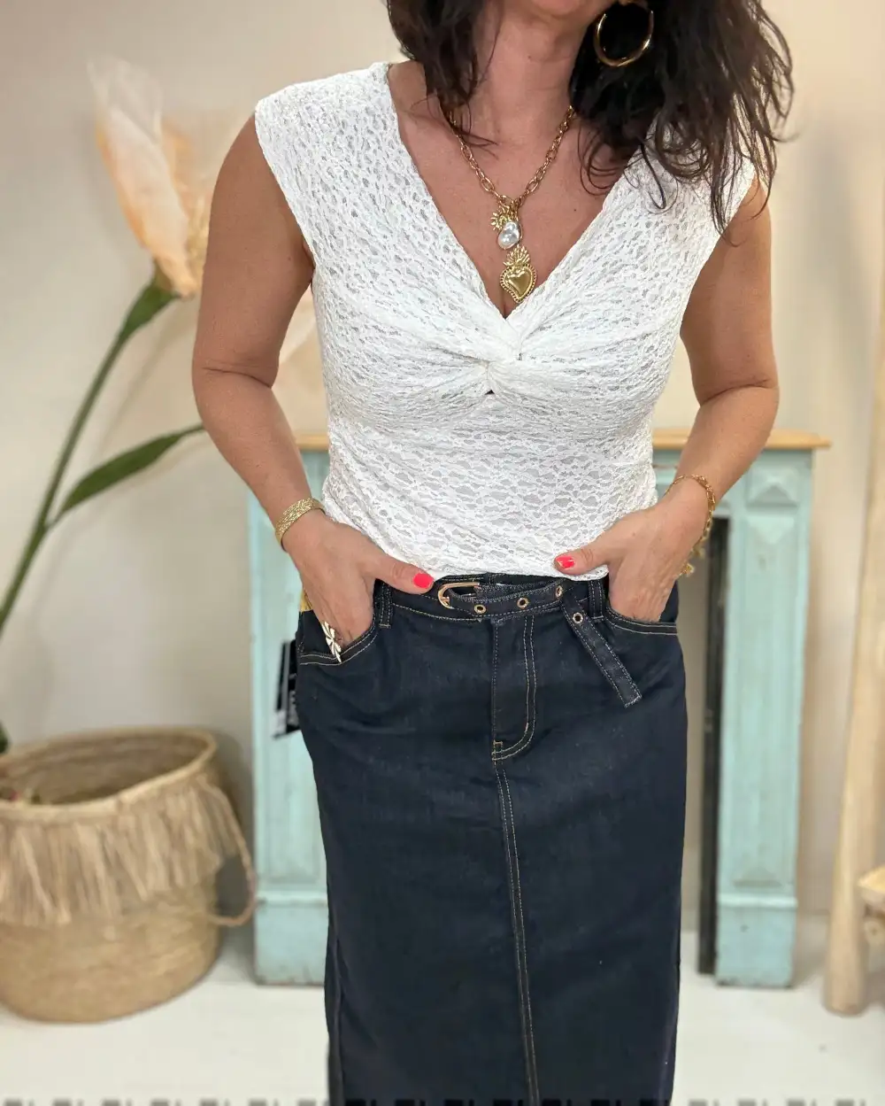 Classic Lace-Trim Blouse