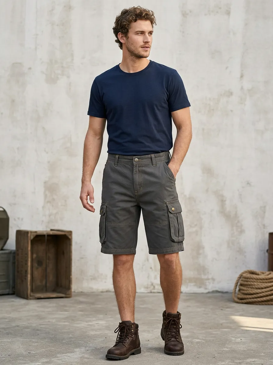 Men's Multi-Pocket Flap Cargo Pockets Cargo Shorts