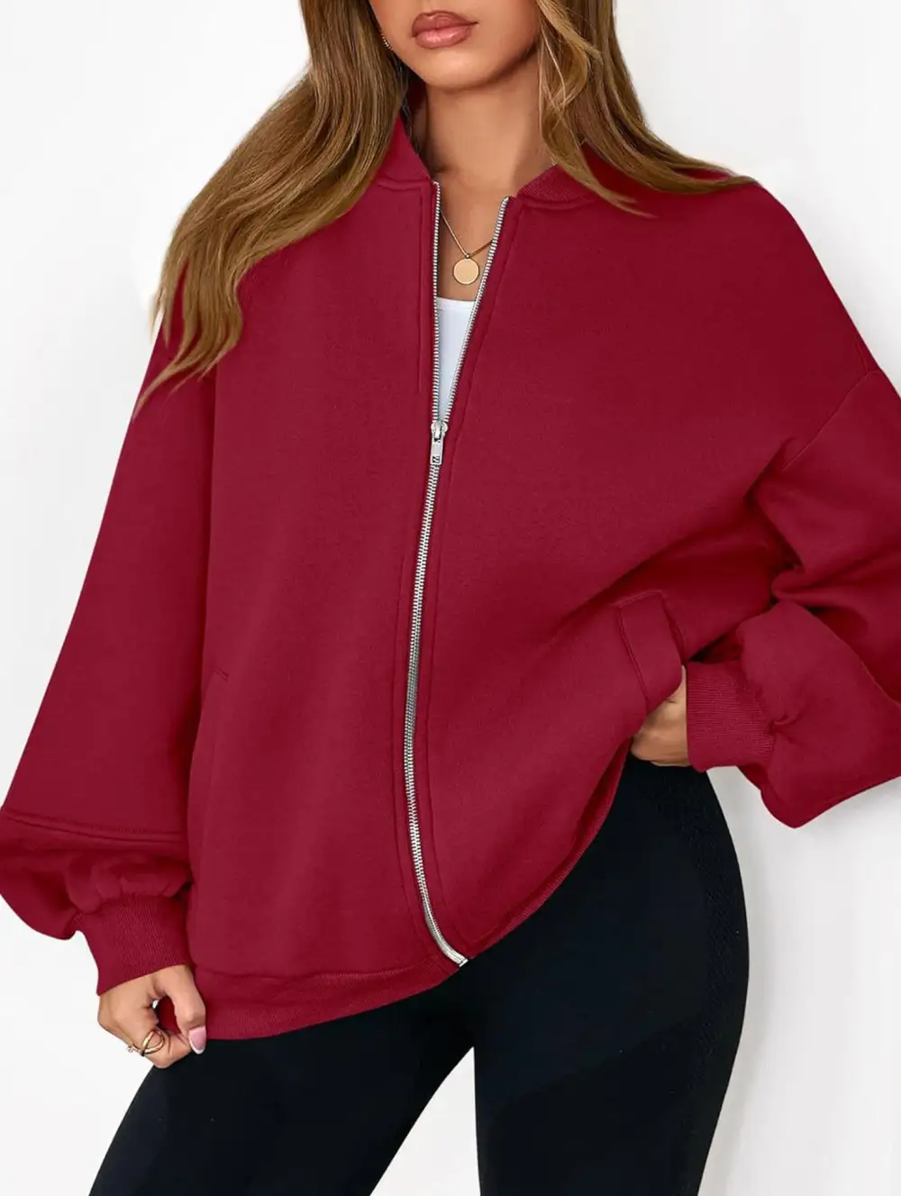 Textured Detail Zip-Up Sweatshirt Jacket