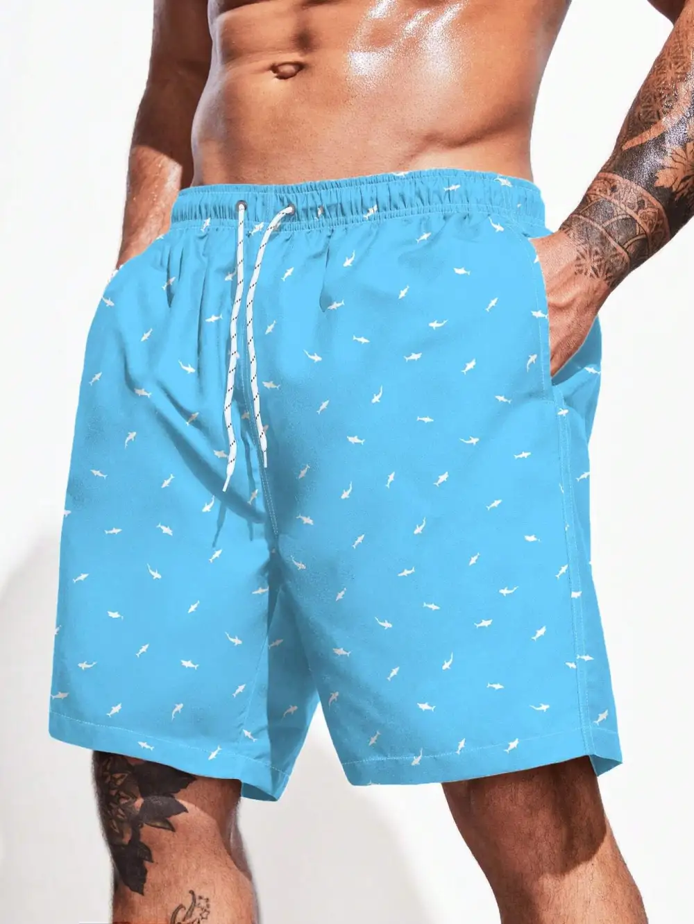 Men's Drawstring Allover Print Swim Trunks