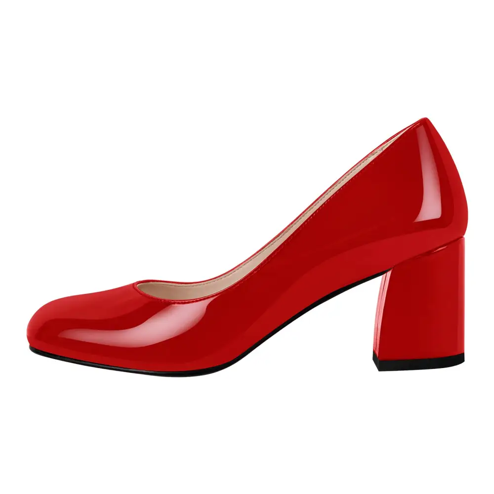 Modern Round Toe Chunky Heel Pumps