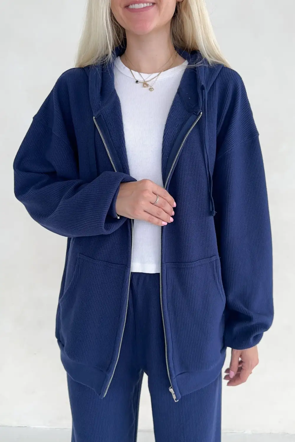 Boxy Fit Waffle Knit Hoodie