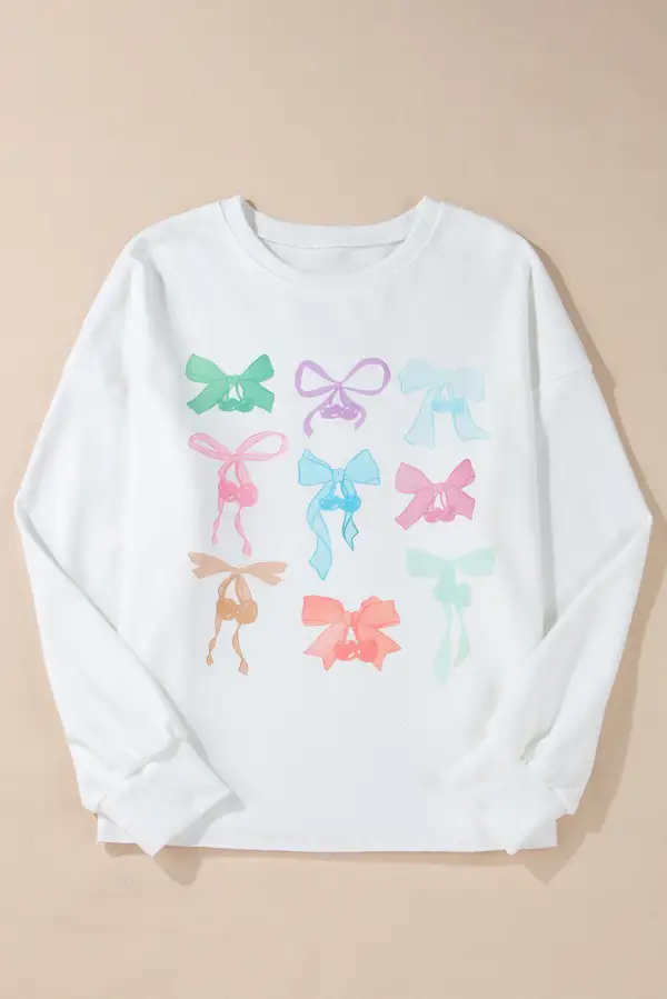 Relaxed Bow Accent Drop Shoulder Sweatshirt