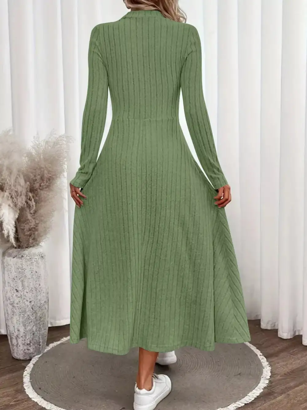 Drape Ribbed Knit Midi Dress