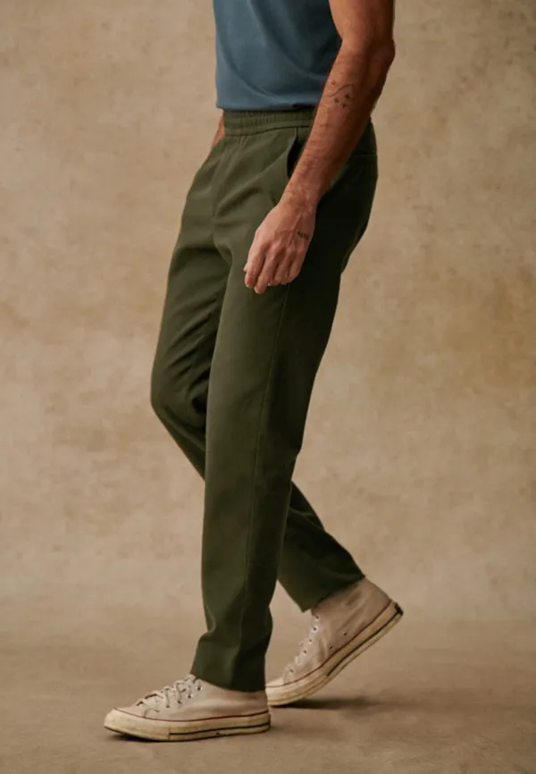 Olive Green Cotton Linen Blend Drawstring Trousers