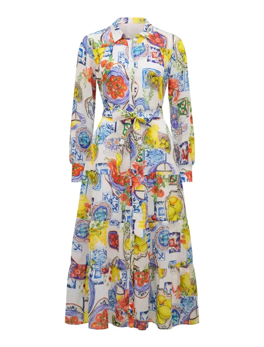 Tiered Midi Shirt Dress