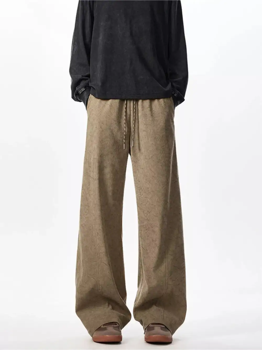 Men's Plus Size Wide Leg Textured Drawstring Pants