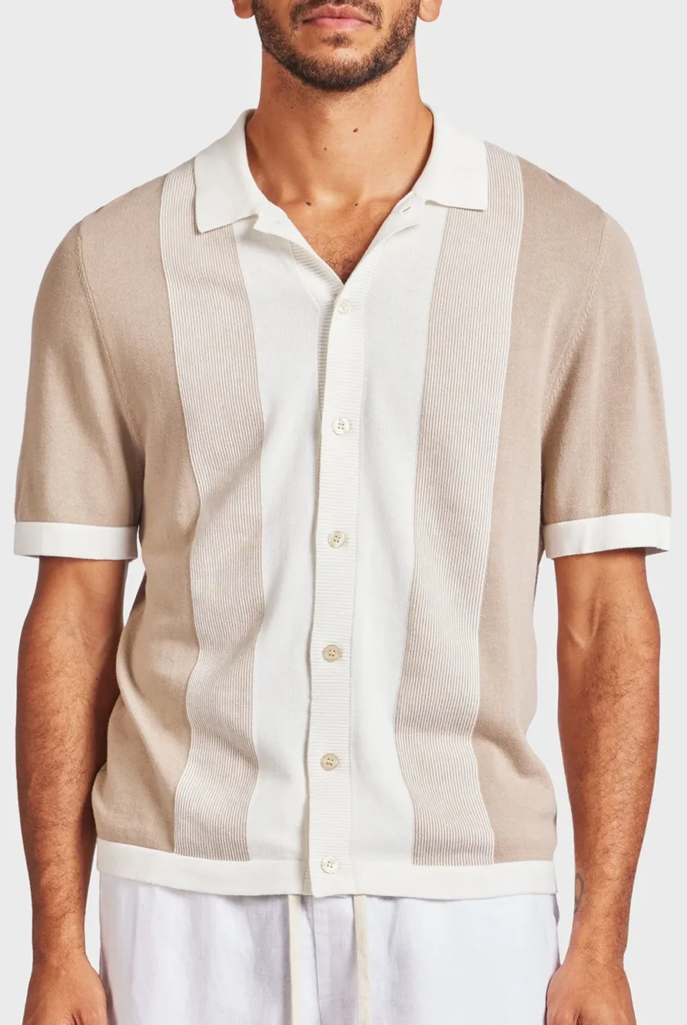 Jackson Stripe Knit SS Shirt-Oatmeal