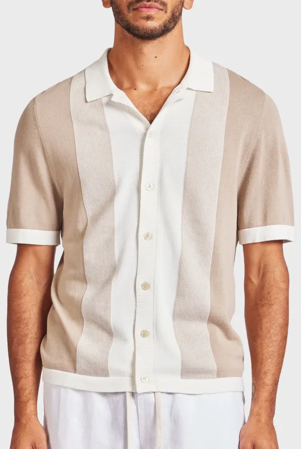 Jackson Stripe Knit SS Shirt-Oatmeal