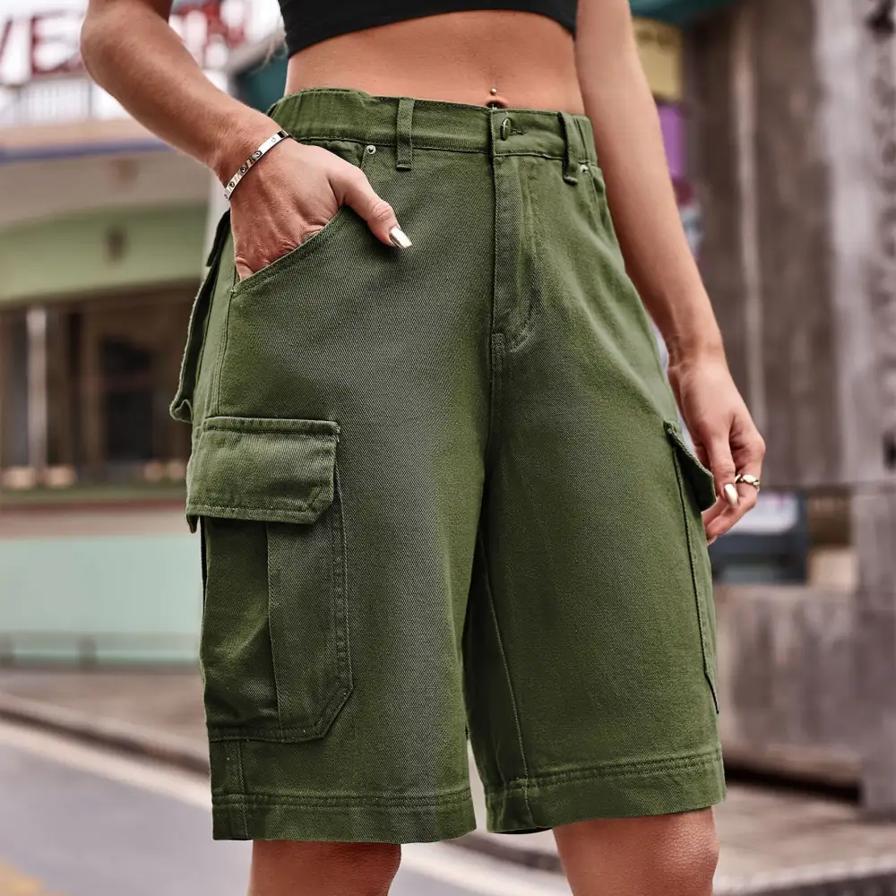 Pocketed Denim Cargo Shorts