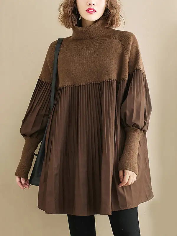Paneled High Neck Pullover Sweater