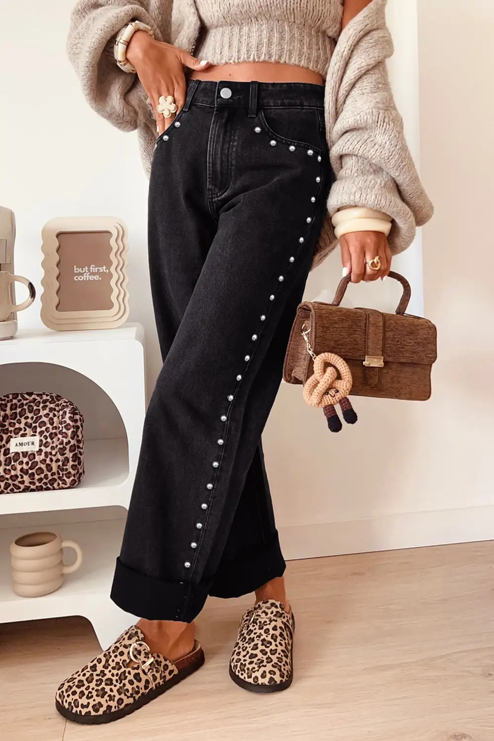 Relaxed Studded Straight Leg Jeans