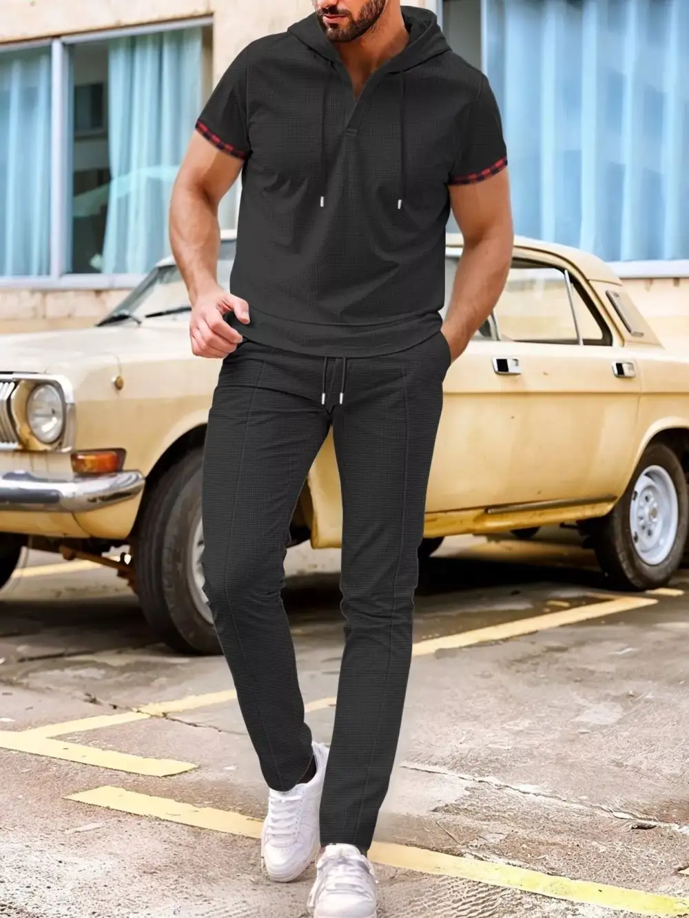 Men's Full Size Casual Short Sleeve Hoodie and