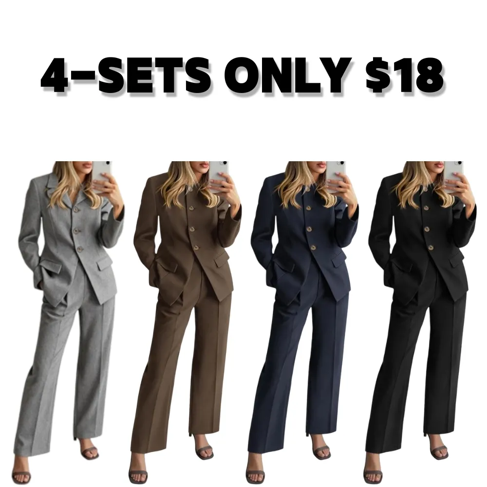 Two-Piece Set for Women Fall Fashion Business Casual Long Sleeve Blazer Jackets Wide Leg Pant Suits Pockets