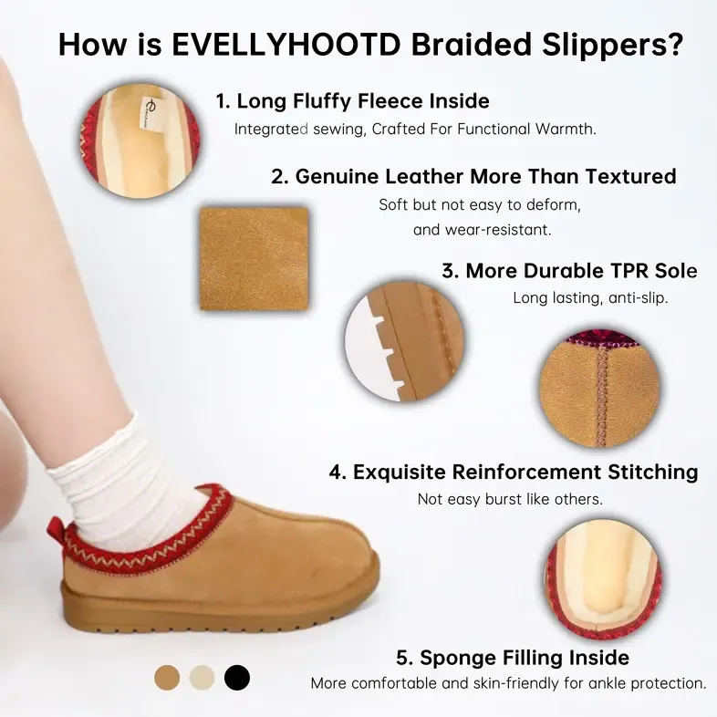 Women's leather outdoor suede slippers, mini heightening boots, short boots with soft fur lining