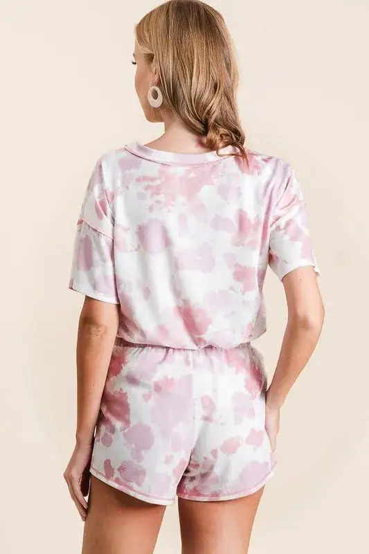 Tie Dye Print Terry Shorts with Side Pockets