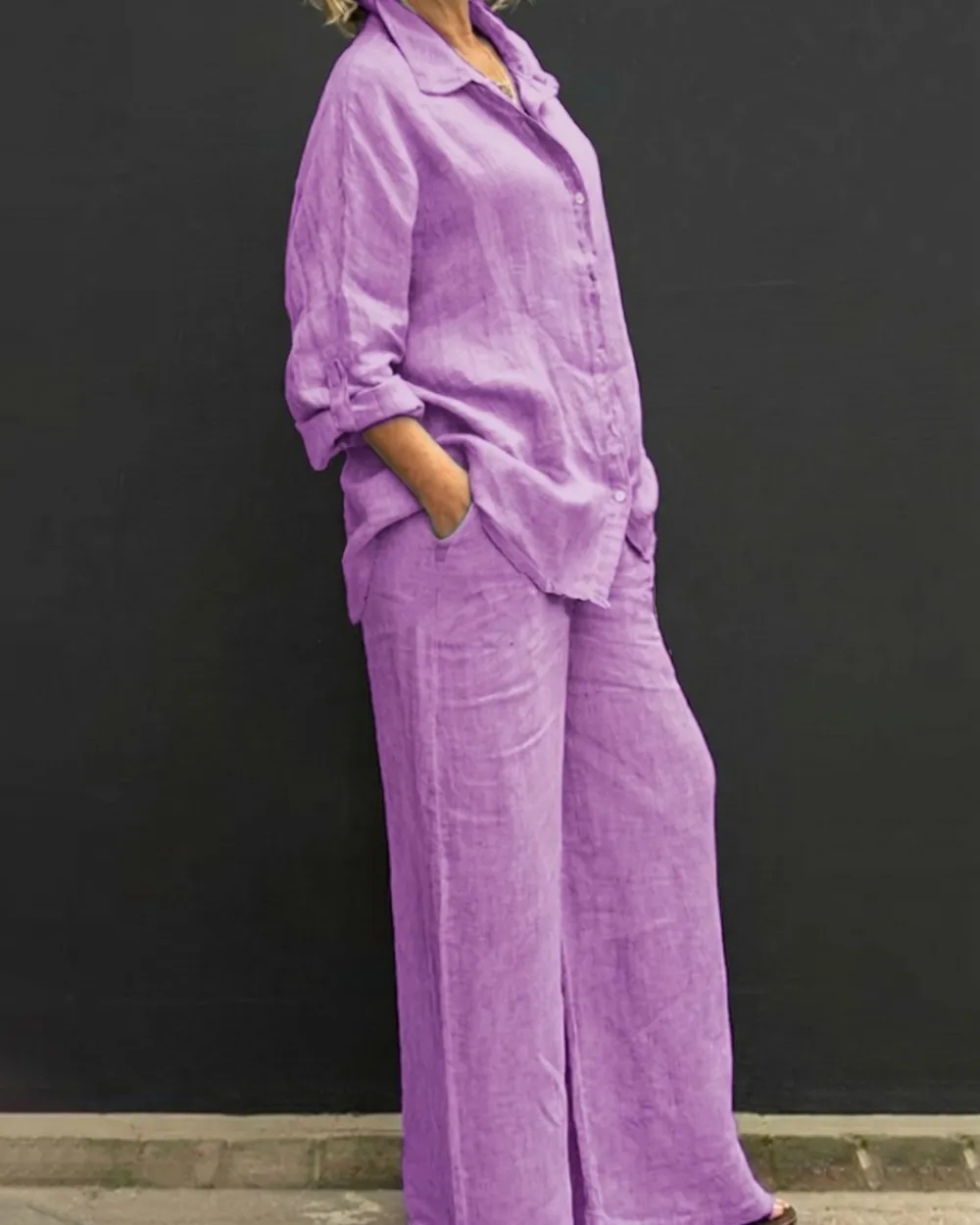 Casual Cozy Breathable Shirt and Wide Leg Pants Outfit