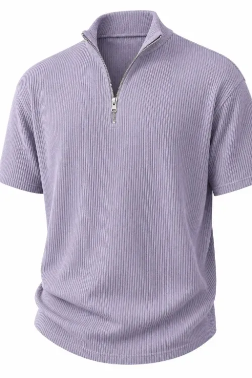 Men's Short Sleeve Zip Mock Neck Knit Top