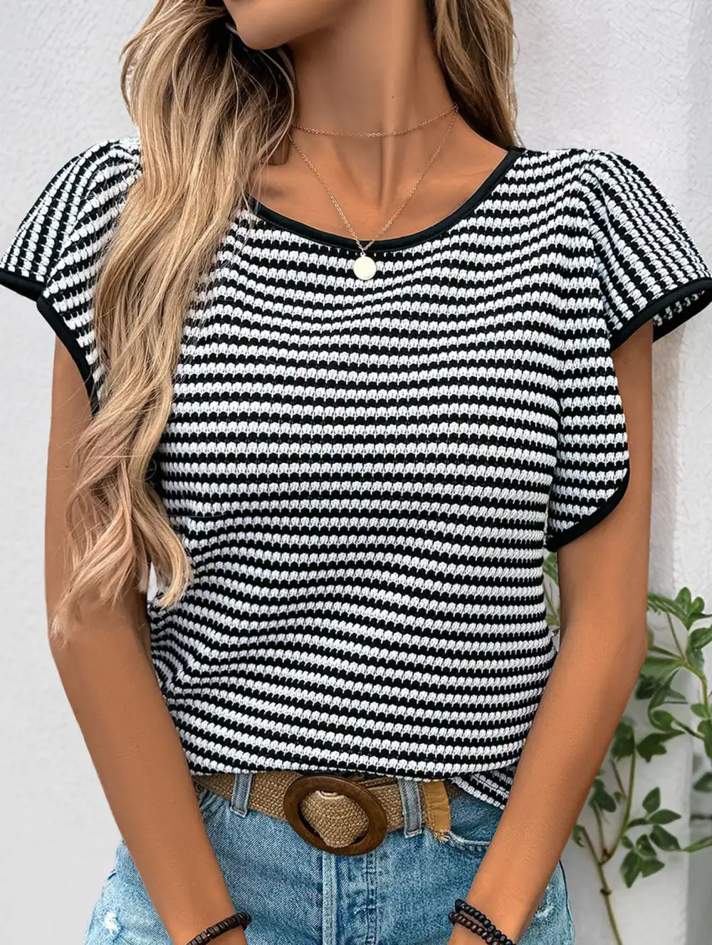 Stripe Flutter Sleeve Tee