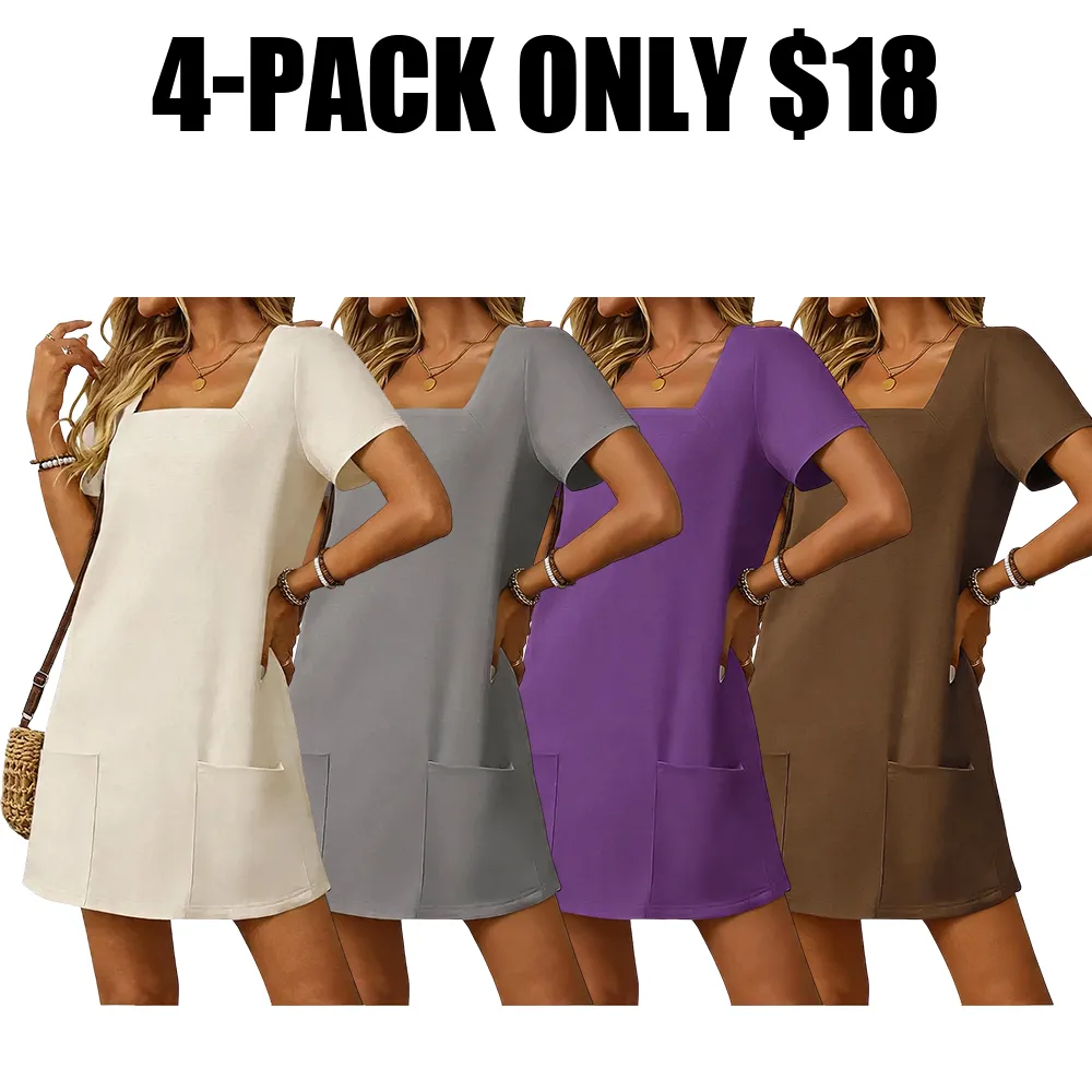 🔥Hot Sale💥Women's Solid Color Square Neck Slim Dress🔥13-PACK - All Colors Included