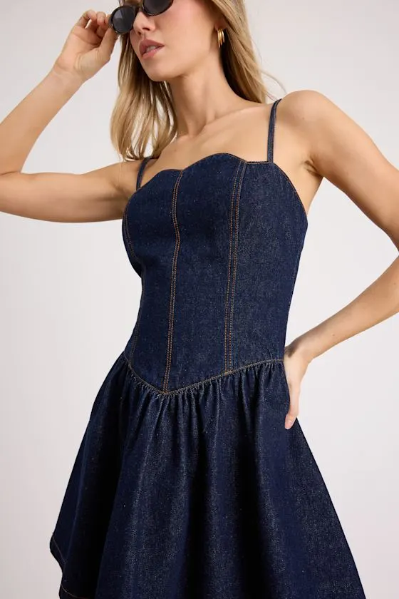 Phoenix Dark Wash Basque Waist Mini Dress