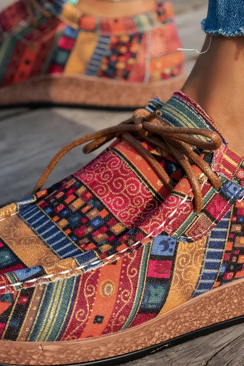 Western Print Faux Suede Lace-Up Slip-On Sneakers