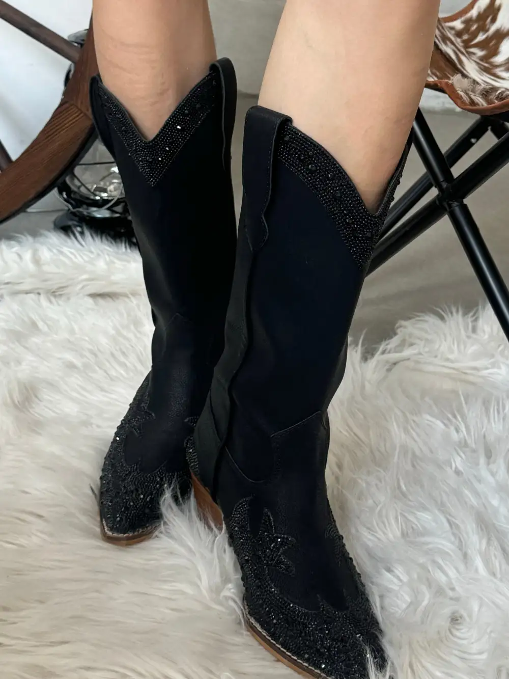 Classic Faux-Leather Leather Western Knee-High Boots