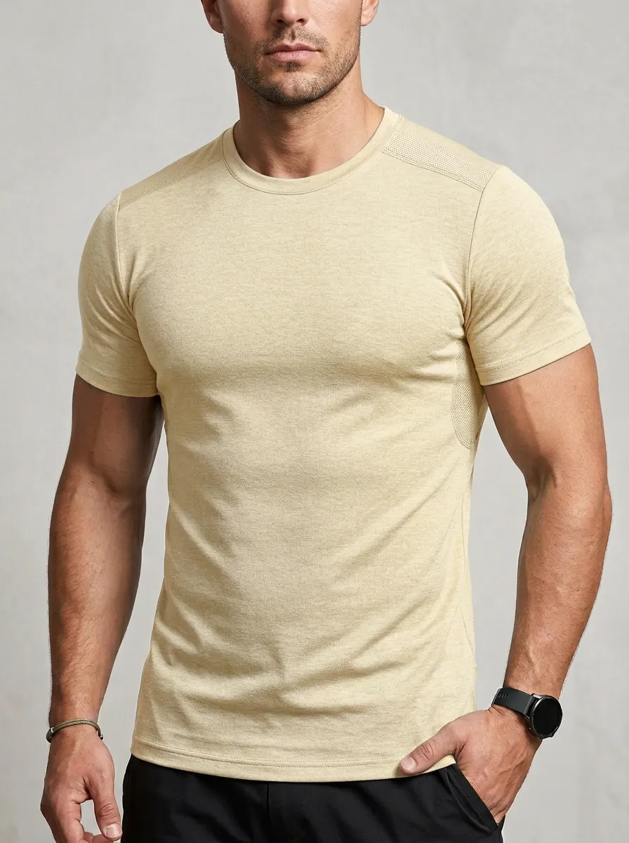 Classic Ribbed Textured Crew Neck Classic Look Men's Slim Fit Short Sleeve T-Shirt