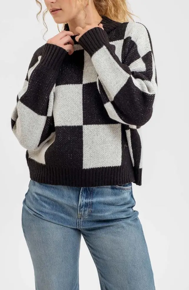 Check Mock Neck Sweater