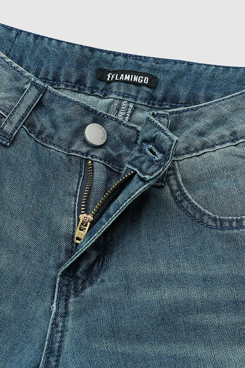 Washed Low Waist Wide Leg Jeans Without Belt
