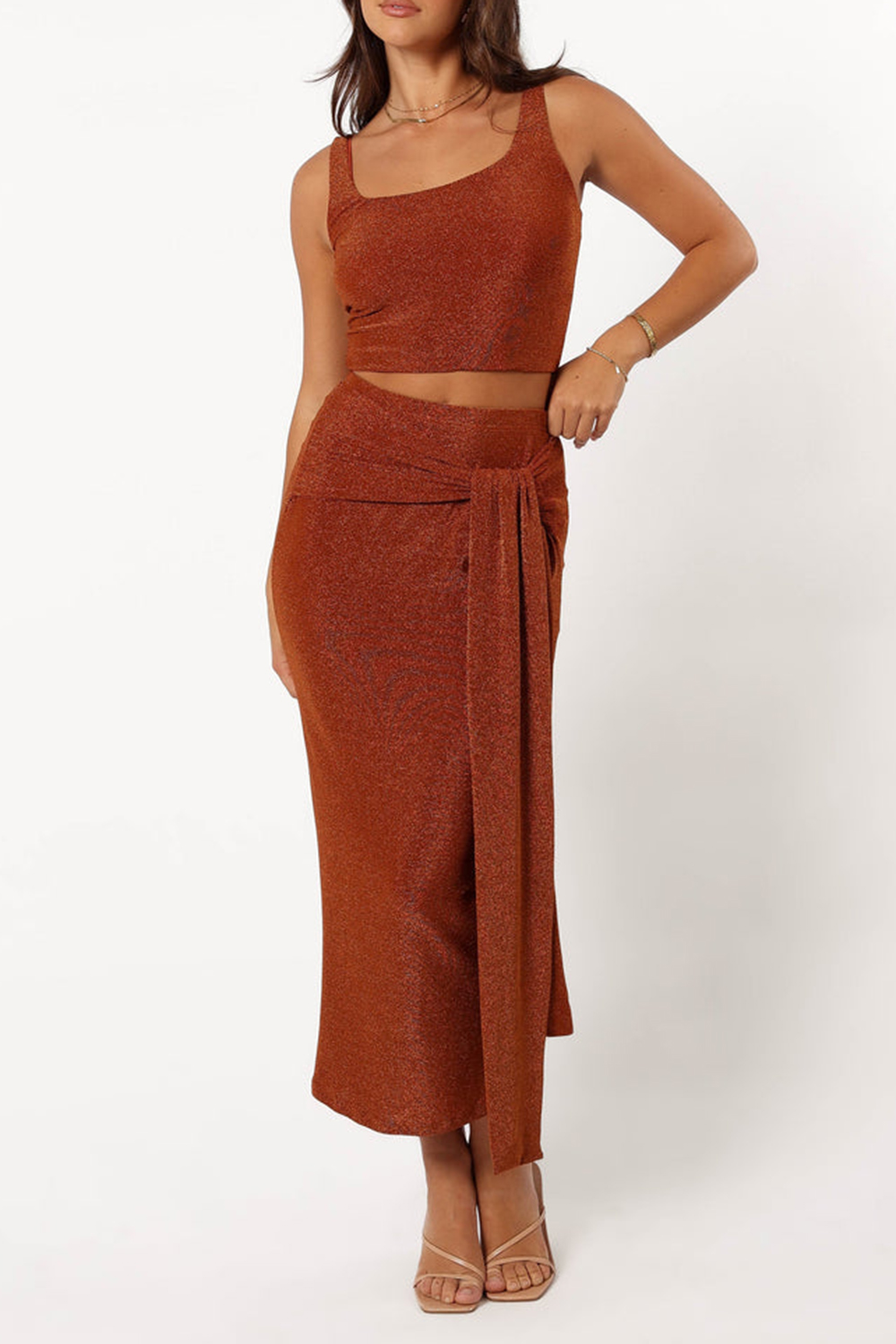 BRONZE SLIM FIT LONG SKIRT