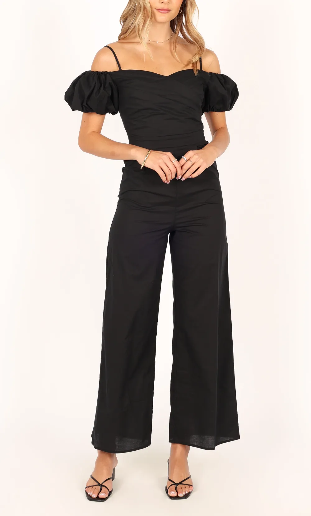 Classic Off-Shoulder Short-Sleeve Jumpsuit